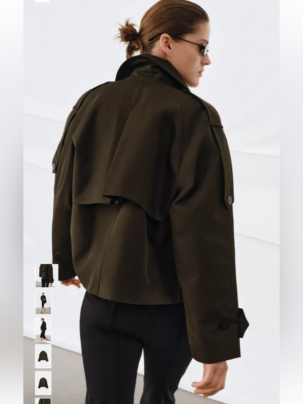 NWT Zara ZW Collection Water Repellent Cropped Trench Dark Khaki - Medium - Picture 4 of 13